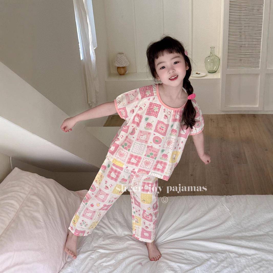 轻薄透气巨凉快~夏季男童竹纤维短袖短裤套装女童家居服宝宝睡衣