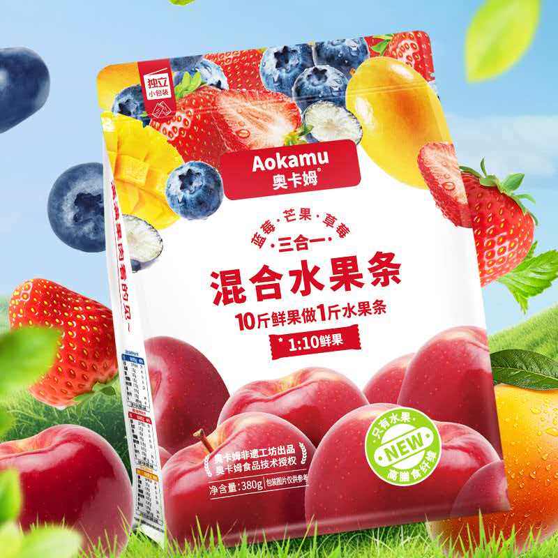 Aokamu奥卡姆水果条混合装380g蓝莓芒果草莓果脯蜜饯果干零食代购