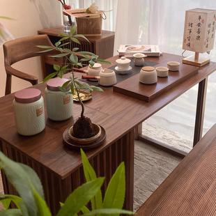 实木茶桌椅组合现代小户型茶几黑胡桃木家用阳台功夫泡茶台 新中式