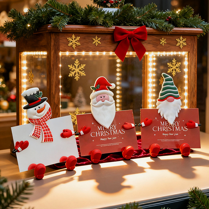 圣诞老人抱抱镜子家居卧室梳妆台床头相框高级感装饰品摆件