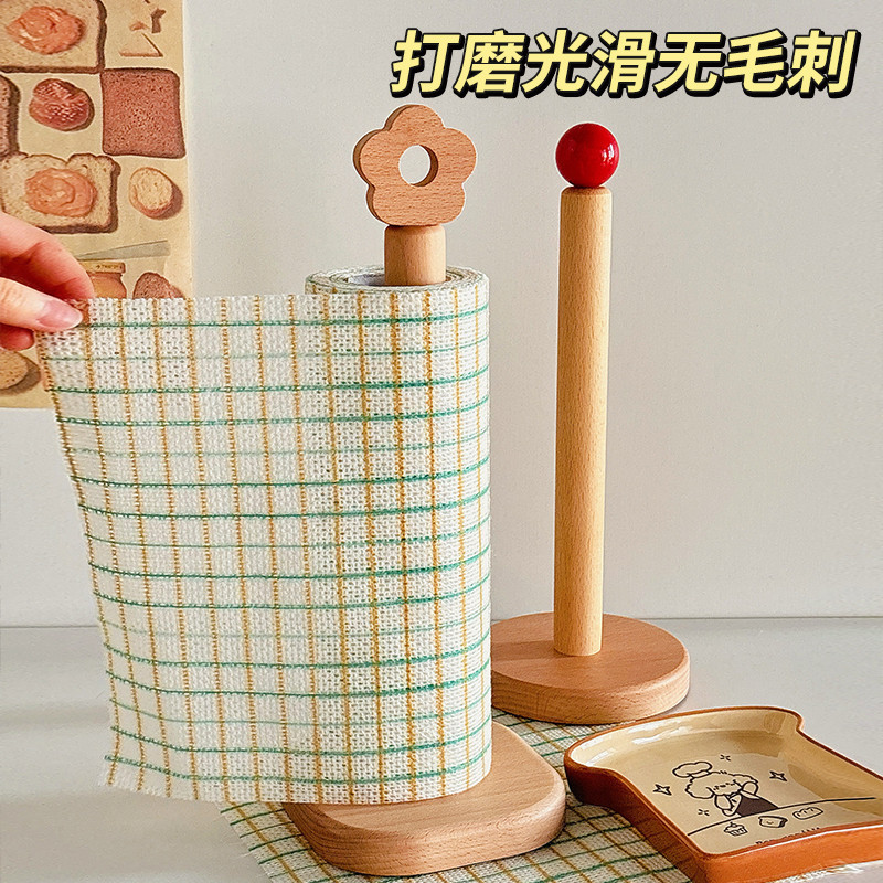 立式懒人免打孔卷纸架新款实木抹布置物架保鲜膜收纳架厨房纸巾架