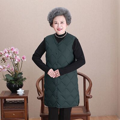 轻薄圆领羽绒服内胆羽绒马甲女装中长款保暖简约中老年背心妈妈装