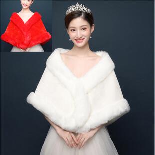 新娘婚纱毛披肩秋冬季女结婚保暖白色旗袍晚礼服外套加厚