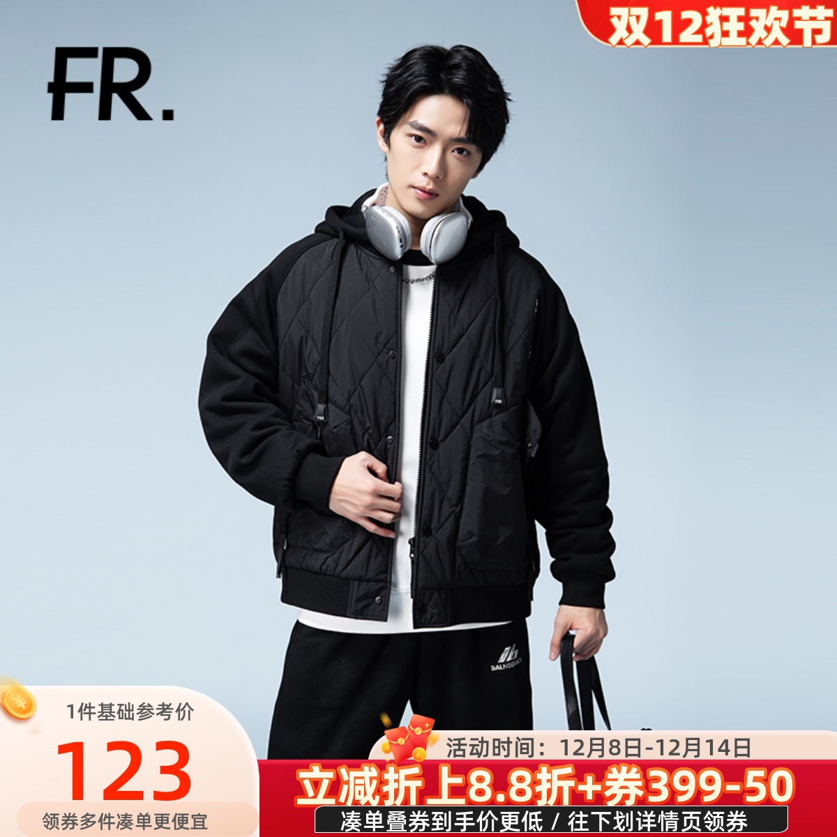 凡人优品连帽棉衣男加厚保暖工装棉服黑色外套E168