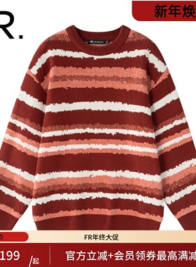 凡人优品复古条纹毛衣男女慵懒风宽松针织衫情侣装M281CP