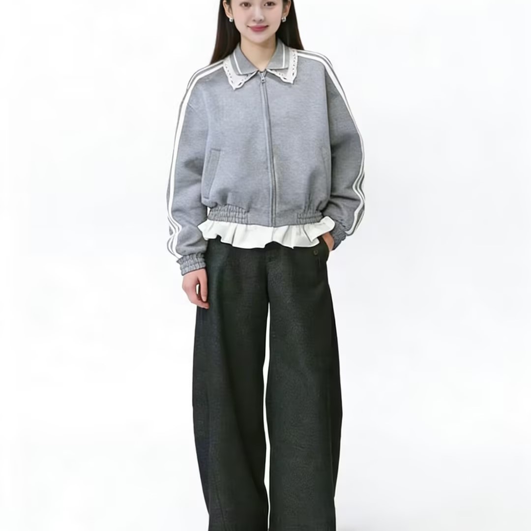 学院风双层领可拆荷叶边夹克女