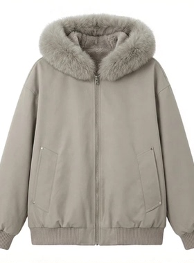 凡人优品美式毛领连帽男女冬季加厚保暖情侣外套高级感棉服A239