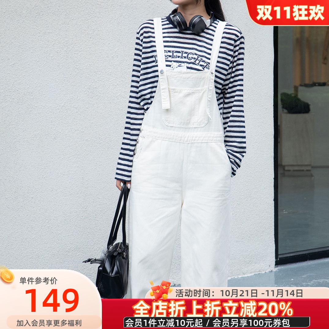 凡人优品背带裤女牛仔裤长裤宽松休闲连体衣秋冬N084