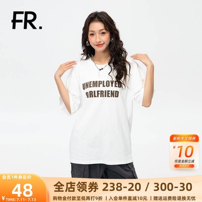 凡人优品女士短袖T恤宽松运动字母印花T049