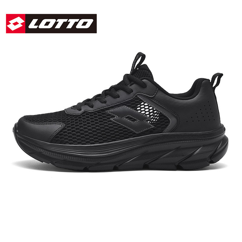 LOTTO乐途男黑色大网眼运动鞋2026夏季新款网面透气减震跑步鞋子