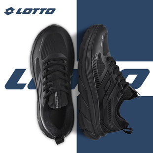 厚底加绒休闲鞋 新款 子 2025秋冬季 LOTTO乐途男黑色皮面防水运动鞋