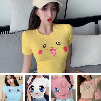 大眼睛t恤 3d紧身上衣显胸大直播衣服 女主播衣服 甜美衣服网红。