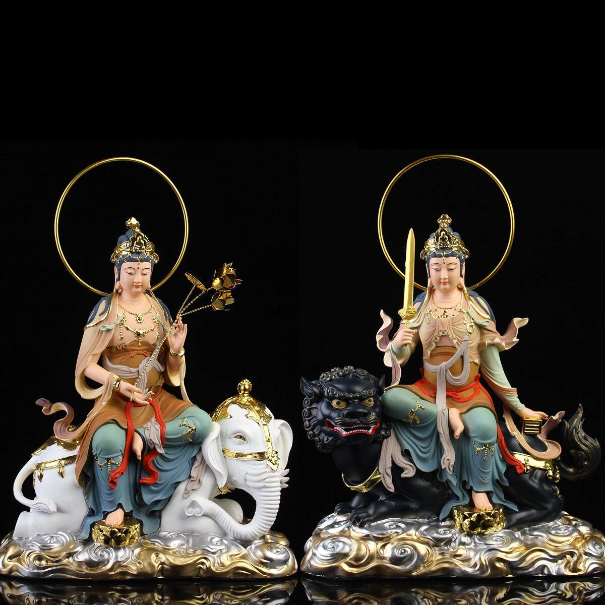 文殊普贤菩萨佛像华严三圣居家供奉家用树脂寺庙神像文殊普贤摆件