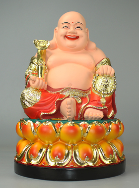 笑佛摆件弥勒佛居家祝福客厅树脂寺庙用品弥乐佛树脂彩绘12寸佛像