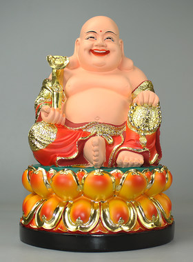 笑佛摆件弥勒佛居家祝福客厅树脂寺庙用品弥乐佛树脂彩绘12寸佛像