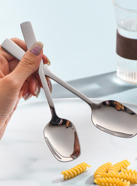 井柚食品级316不锈钢勺子家用汤勺儿童饭勺方头餐勺喝粥勺西瓜勺