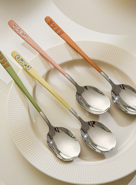 可爱316不锈钢饭勺家用儿童勺子个人专用精致长柄汤勺奶油风汤匙