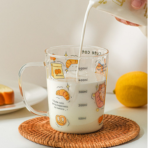 卡通刻度牛奶杯高颜值耐高温水杯