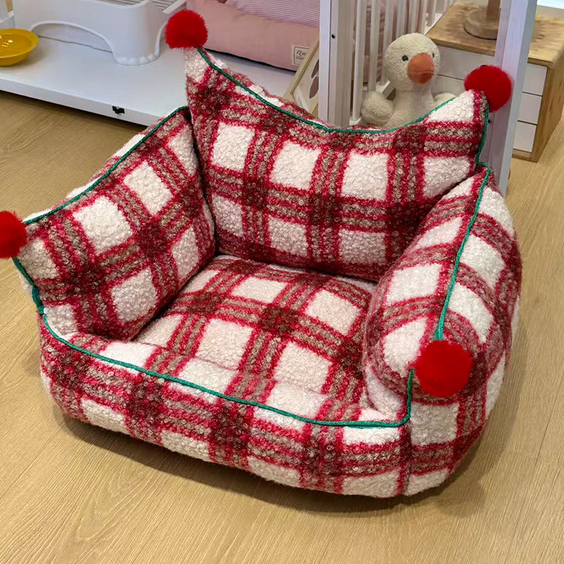 蘑菇圣诞绒绒宠物床猫窝沙发床格纹宠物窝小型犬保暖狗窝,宠物/宠物食品及用品,狗窝/屋/帐篷/沙发,淘宝优惠券,粉丝福利购,淘宝优惠卷