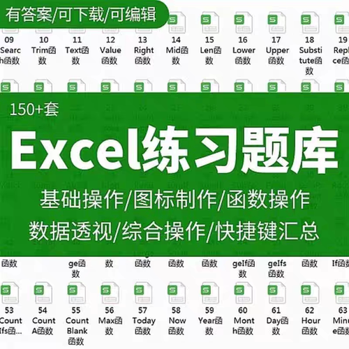 excel练习素材题库函数公式表格练习题实操基础数据透视图表制作
