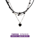 「黑绳甜酷心」多层叠戴项链女辣妹甜酷黑皮绳链锁骨链choker颈链