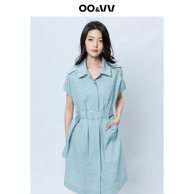 oo&vv连衣裙女2025夏季新款休闲舒适显高藏肉重工配腰带高级感