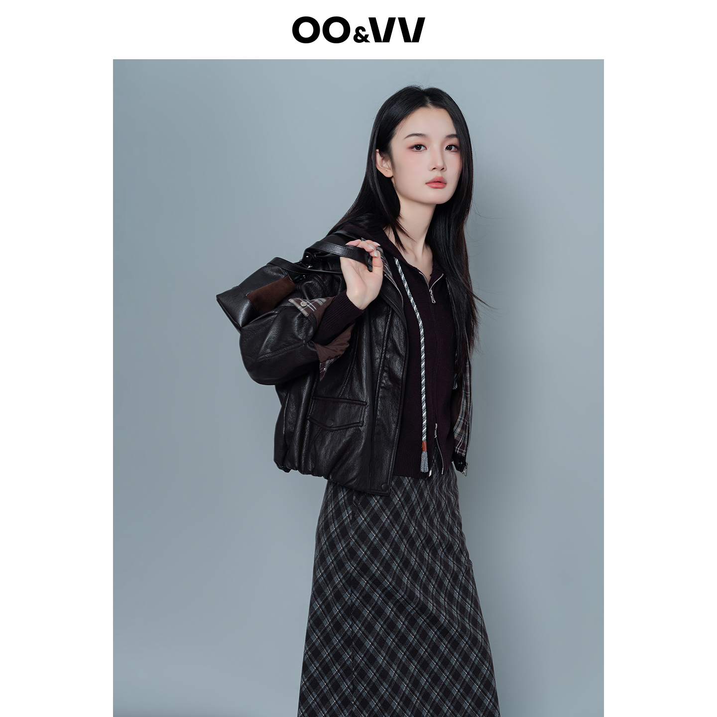 oo&vv潮流机车风撞色皮衣外套女25秋冬短裤加厚保暖防水PU皮上衣