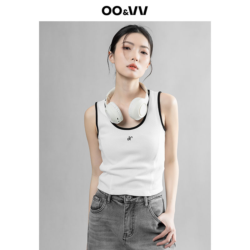 oo&vv商场同款气质简约吊带女2025夏季新款百搭无袖刺绣背心显瘦