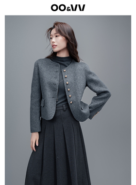 oo&vv小香风毛呢外套女长款双面呢大衣加厚打底衫加绒保暖长裤冬