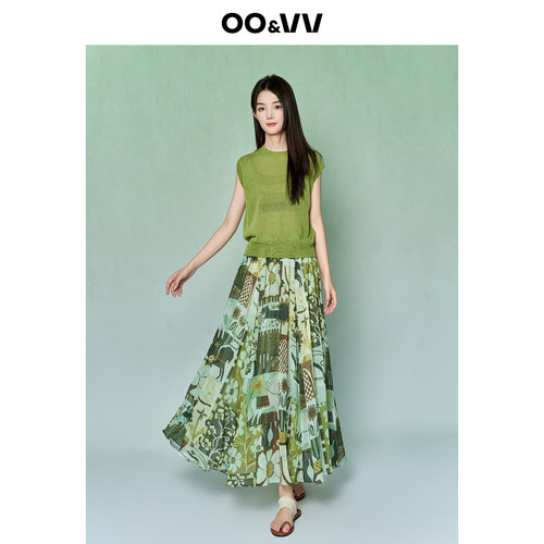 oo&vv潮流时尚花卉浪漫风半身裙+透视短袖针织衫两件套装女2026夏