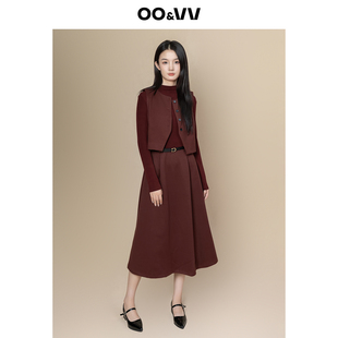 oo&vv时尚休闲套装女2025冬新款高级感短款马甲+长袖连衣裙2件套