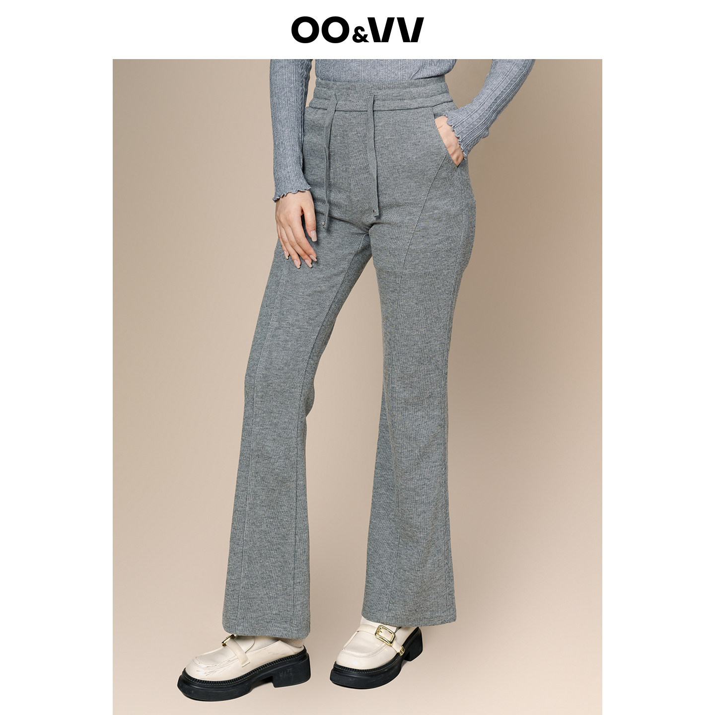 oo&vv提臀显瘦松紧腰微喇卫裤女2025秋冬新款修身弹力休闲长裤子,女装/女士精品,卫裤,淘宝优惠券,粉丝福利购,淘宝优惠卷