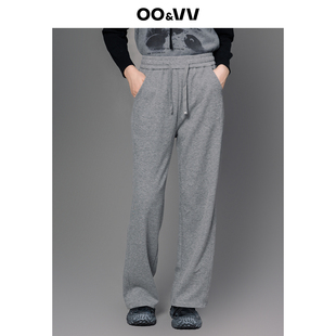高腰弹性休闲裤 宽松阔腿时尚 子 女2025秋冬新款 oo&vv灰色系带卫裤