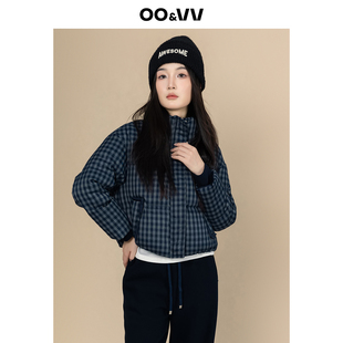 oo&vv美式风格子羽绒服女26冬季短款翻领宽松廓形加厚保暖外套新