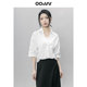 oo&vv白色纯棉5分袖 深V排扣OL风日常简约上衣 新款 衬衫 女2025夏季