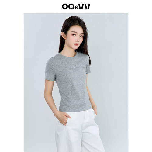 oo&vv极简风圆领短袖T恤女2026夏灰色修身显瘦百搭基础款减龄上衣