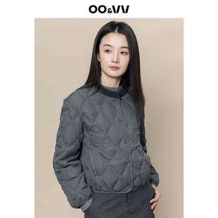 oo&vv极简风菱形格圆领短款羽绒服女26冬轻薄百搭高级感上衣外套