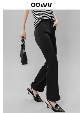 oo&vv黑色薄款喇叭裤女2025夏新款OL风日常通勤休闲透气简约长裤