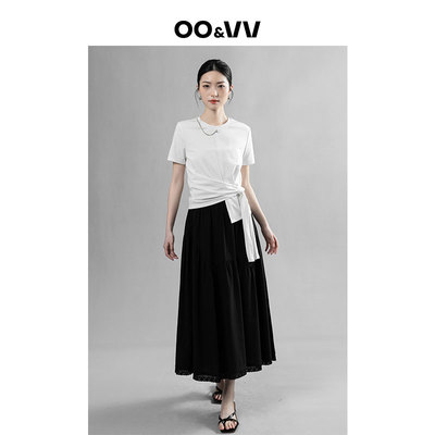 oo&vv白色天丝短袖T恤女2026夏新款显瘦百搭设计感不规则休闲上衣