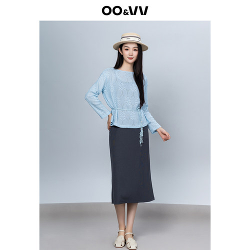 oo&vv时尚镂空蕾丝系带收腰上衣+简约吊带连衣裙两件套女2026春夏