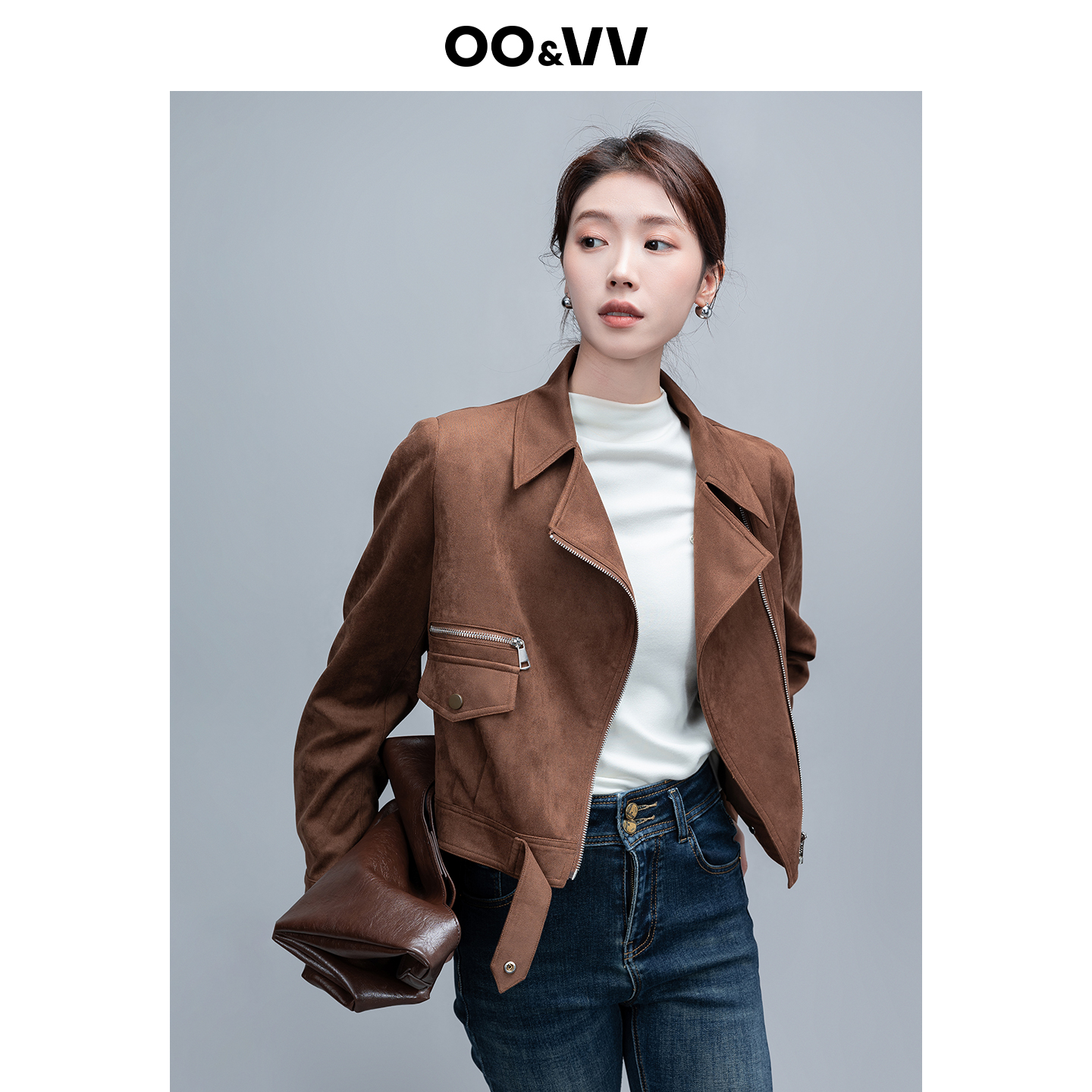 oo&vv仿麂皮感哑光外套女2025秋冬波嬉风可露丽短款小个子外衣新