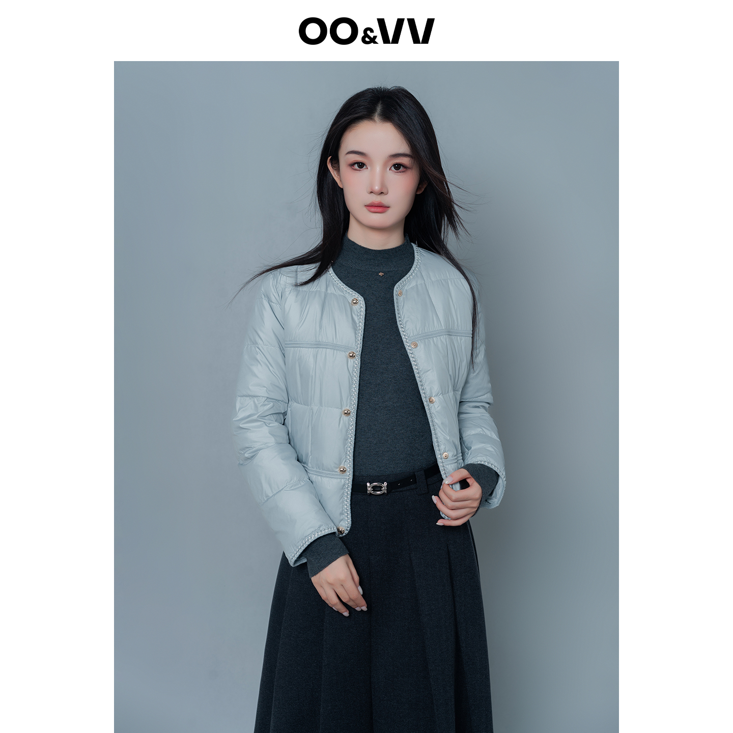 oo&vv25秋冬新款小香风菱格轻薄羽绒服女短款小个子加厚保暖外套