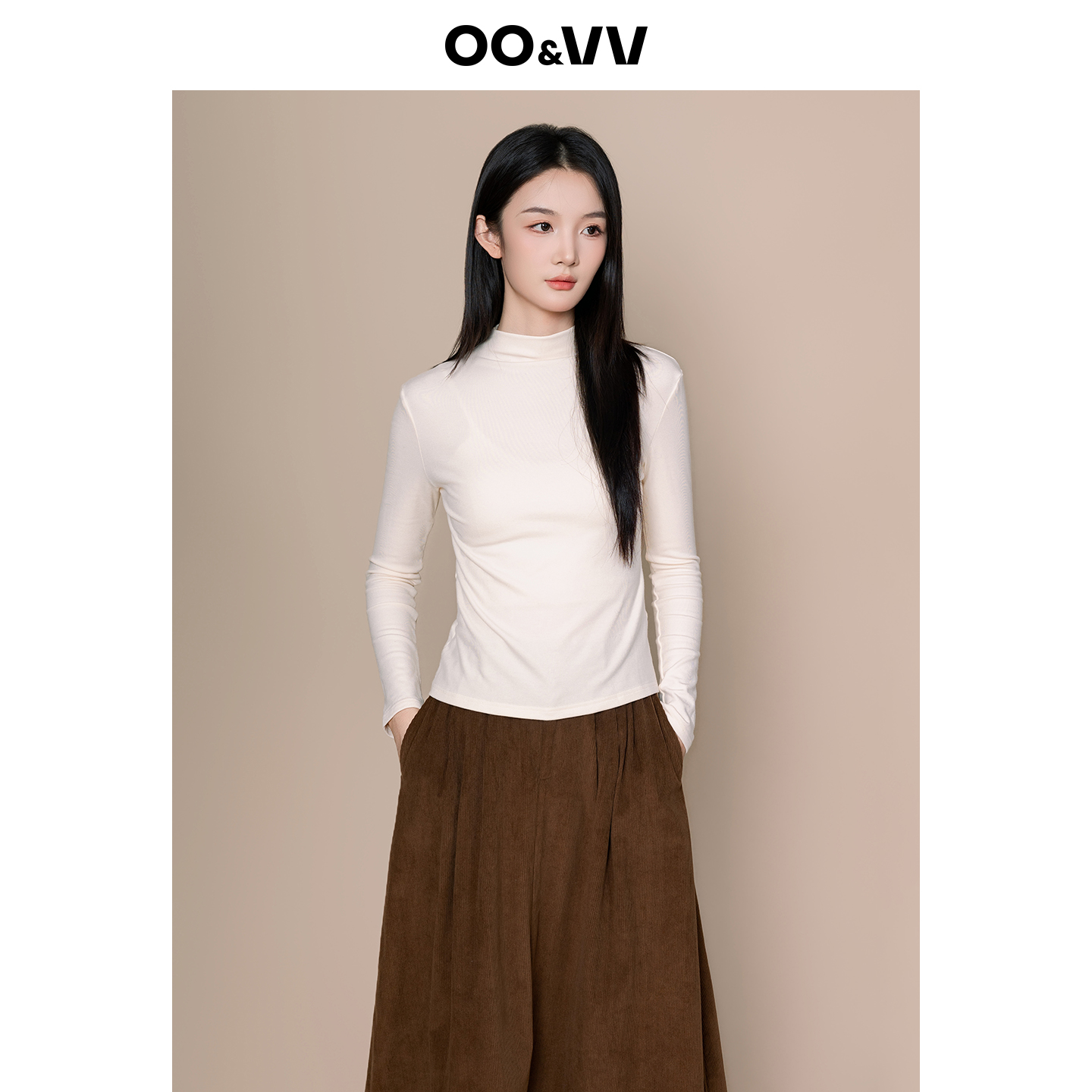 oo&vv半高领打底衫女2025秋冬新款内搭修身长袖通勤休闲薄上衣T恤