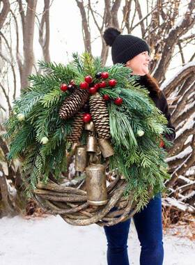 Christmas 圣诞节花环 农舍波西米亚风花环铃铛花环门挂