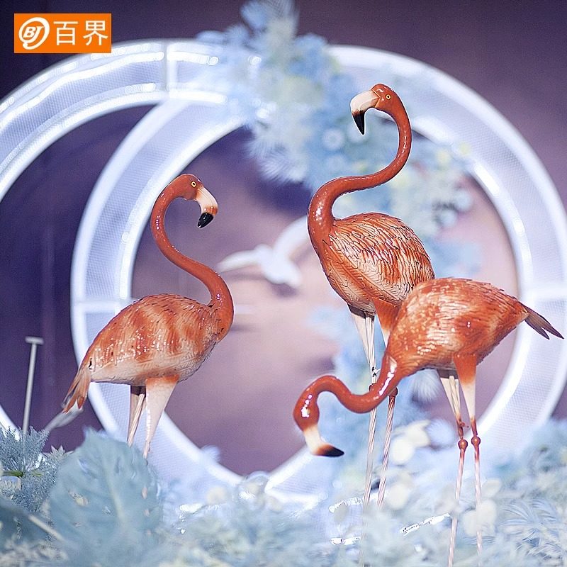 婚庆道具铁艺火烈鸟仿真 户外森系婚礼布置装饰橱窗摆件摄影道具