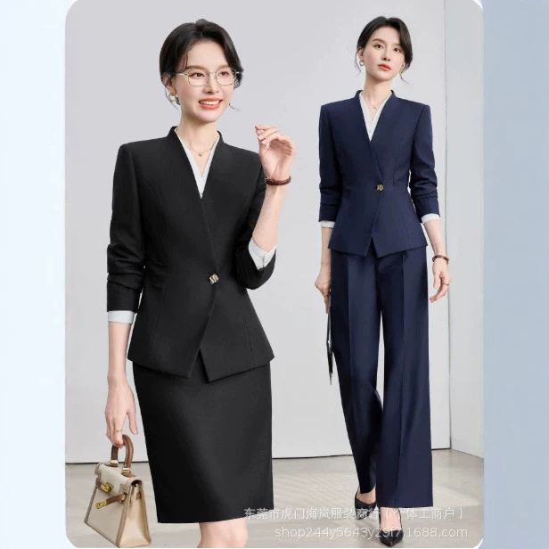 【职业长袖西装套装女】高级感修身气质干练商务珠宝店工作服
