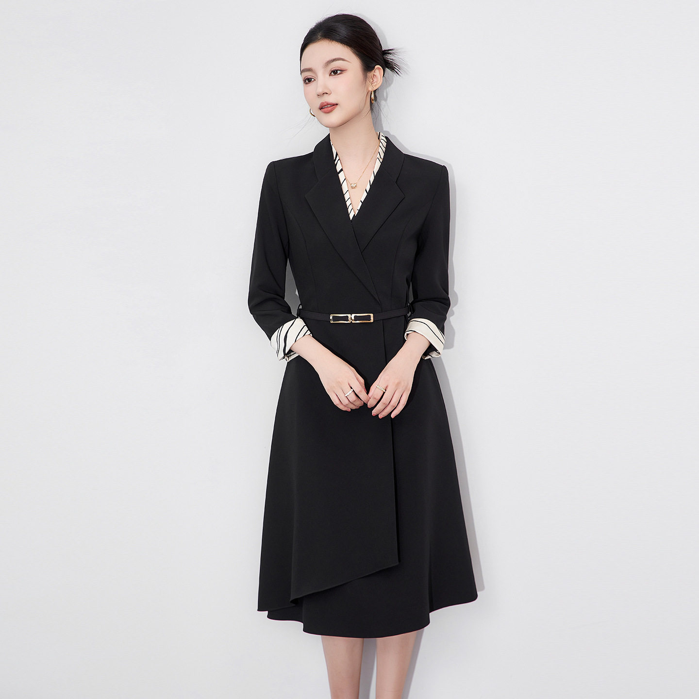 【知性通勤职业正装连衣裙女】高级感干练气质领子可拆送精美腰带