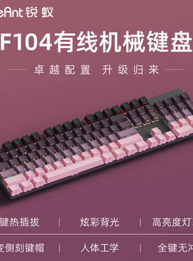 锐蚁F104有线机械键盘电竞游戏办公104键热插拔键盘青轴茶轴红轴