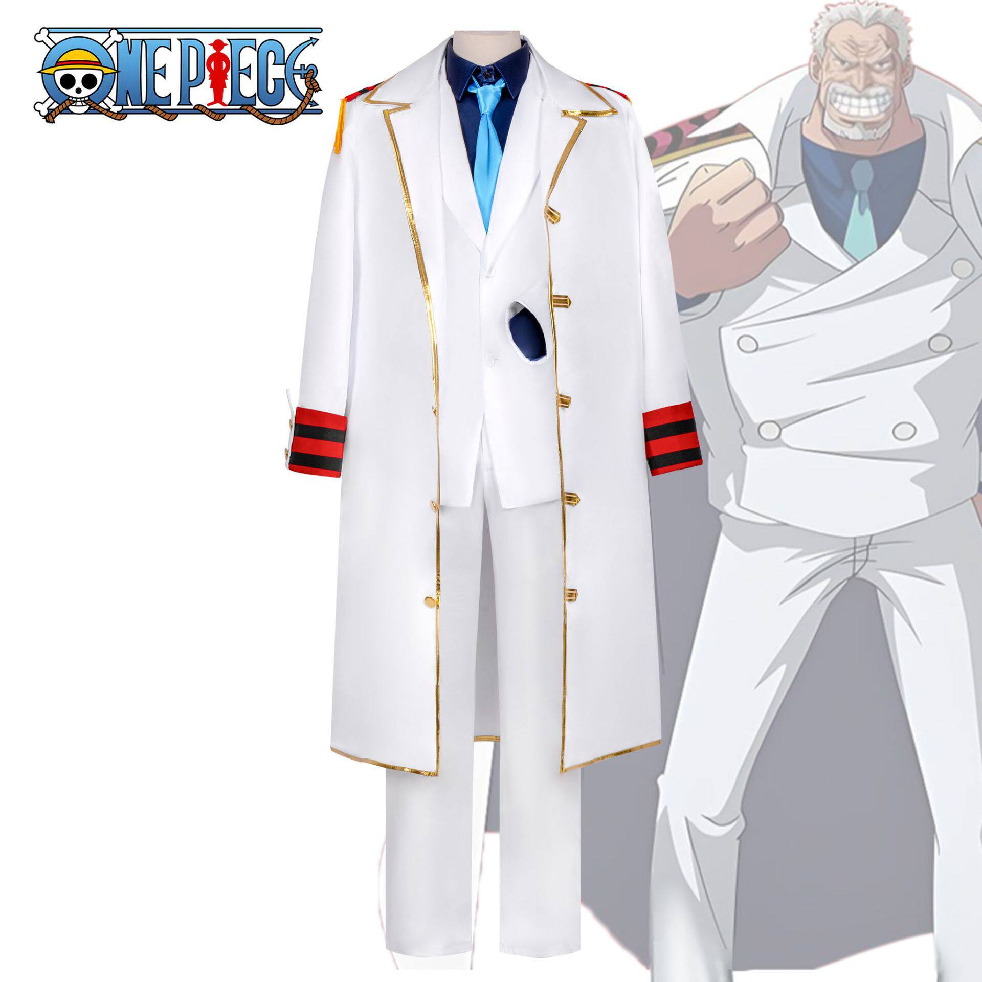 新款海贼王衣服卡普中将路飞爷爷披风全套cosplay动漫服装