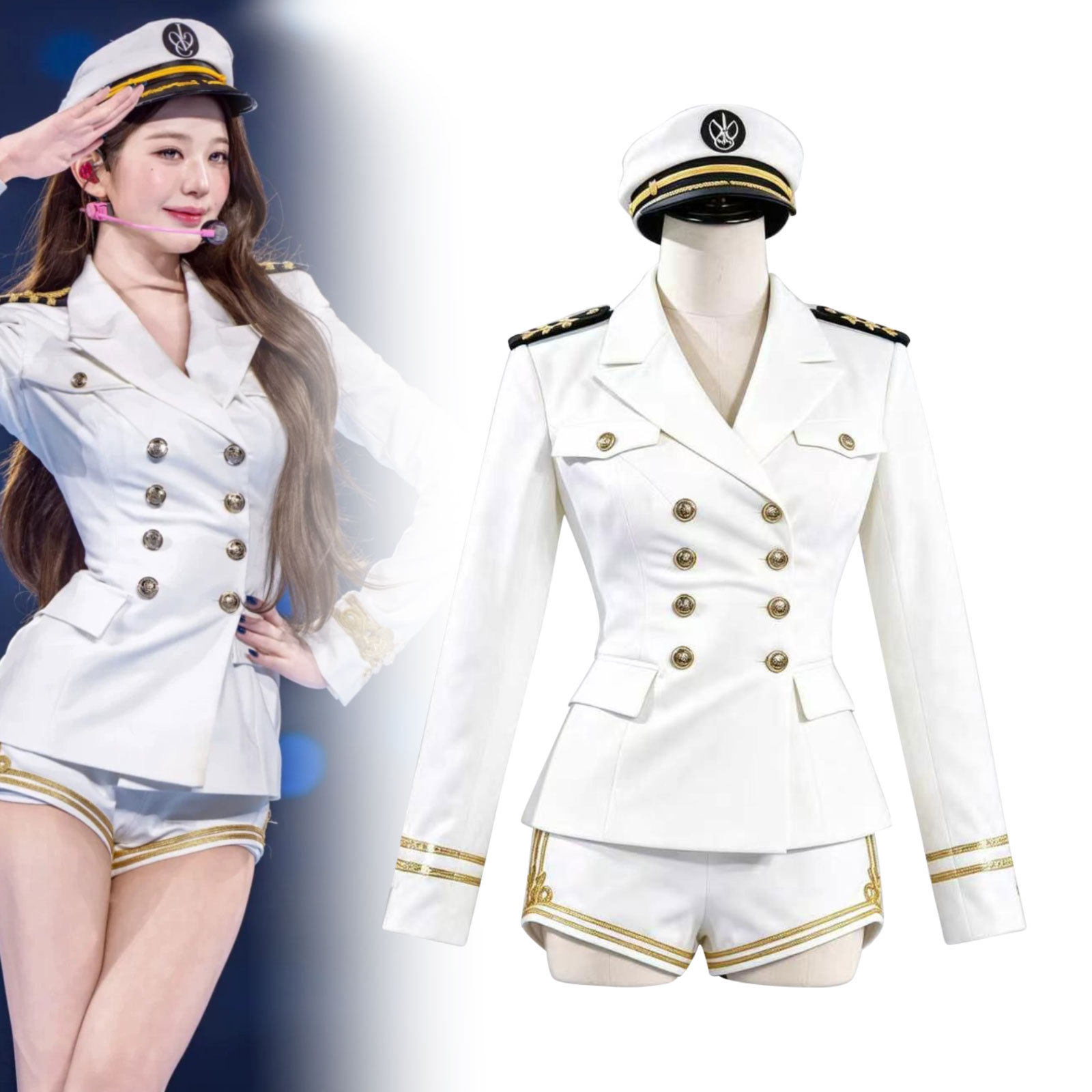 张元英同款打歌服风cosplay套装白色双排扣水手制服cos服装